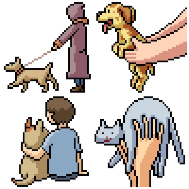 Pixel art definido como amigo animal de estimação isolado