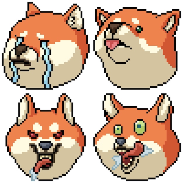 Pixel art definindo emoção de cachorro isolada