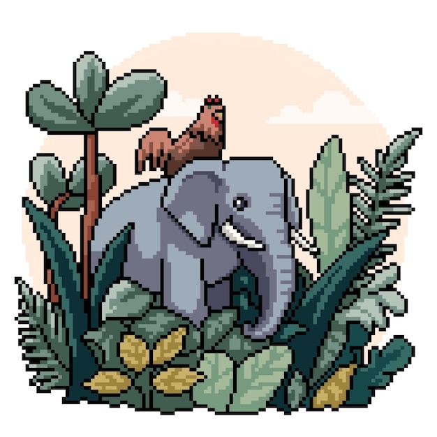 Pixel art elefante galo amigo