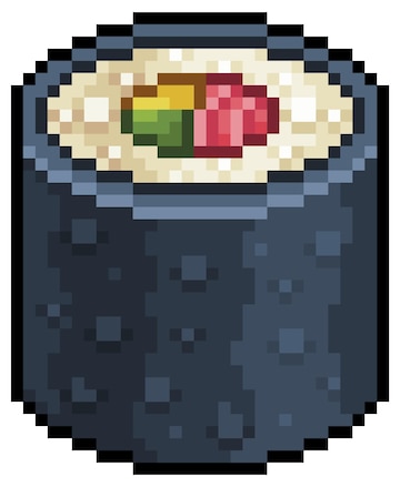 Pixel art futomaki sushi ícone vetorial de comida japonesa para jogo de 8  bits em fundo branco