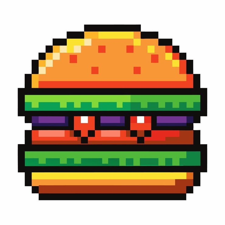 Vetor pixel art hamburger icon estilo retro design gráfico para projetos de jogos e mídia