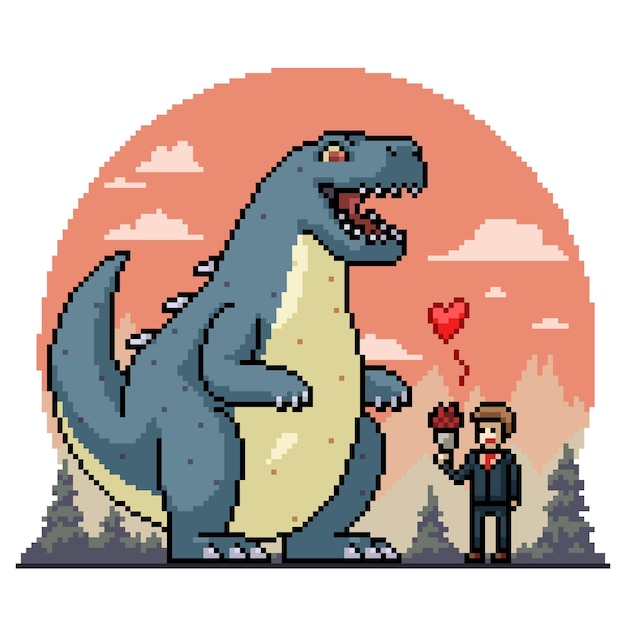 Pixel art homem amor monstro