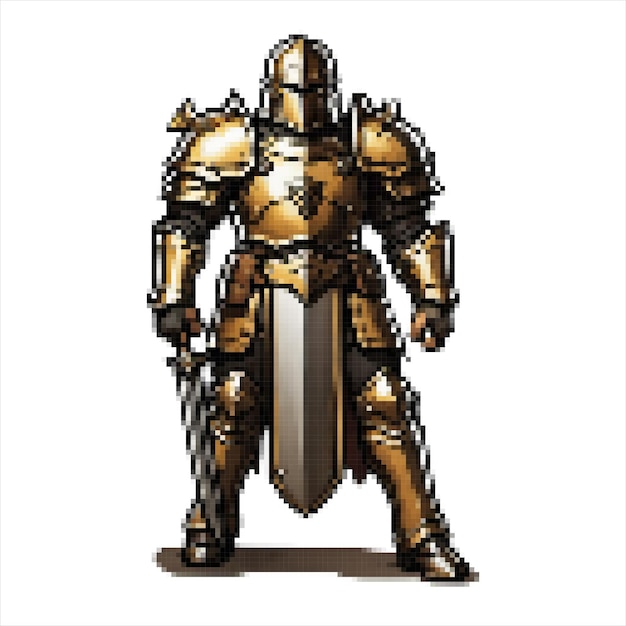 Vetor pixel art paladin golden armor rpg estilo (em inglês)