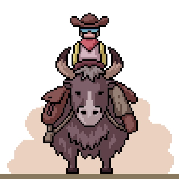 Pixel art passeio de iaque de cowboy