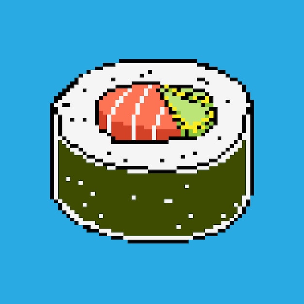 Vetor pixel art personagem de desenho animado ilustração de rolo de sushi