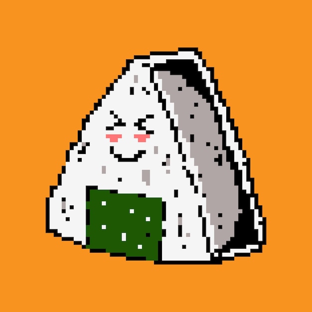 Vetor pixel art personagem de desenho animado onigiri ilustração