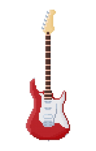 Vetor pixel art red guitar instrumento musical item de jogo de 8 bits em fundo branco