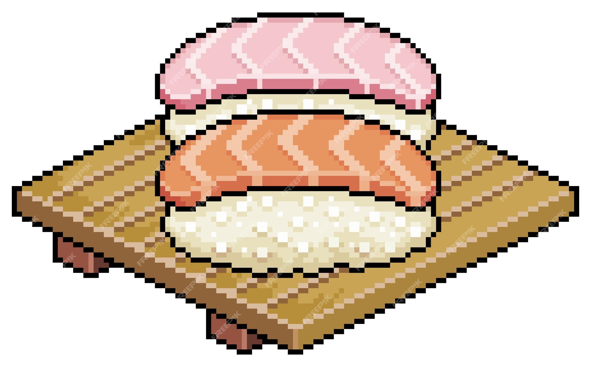 Pixel art tai nigiri sushi ícone de vetor de comida japonesa para