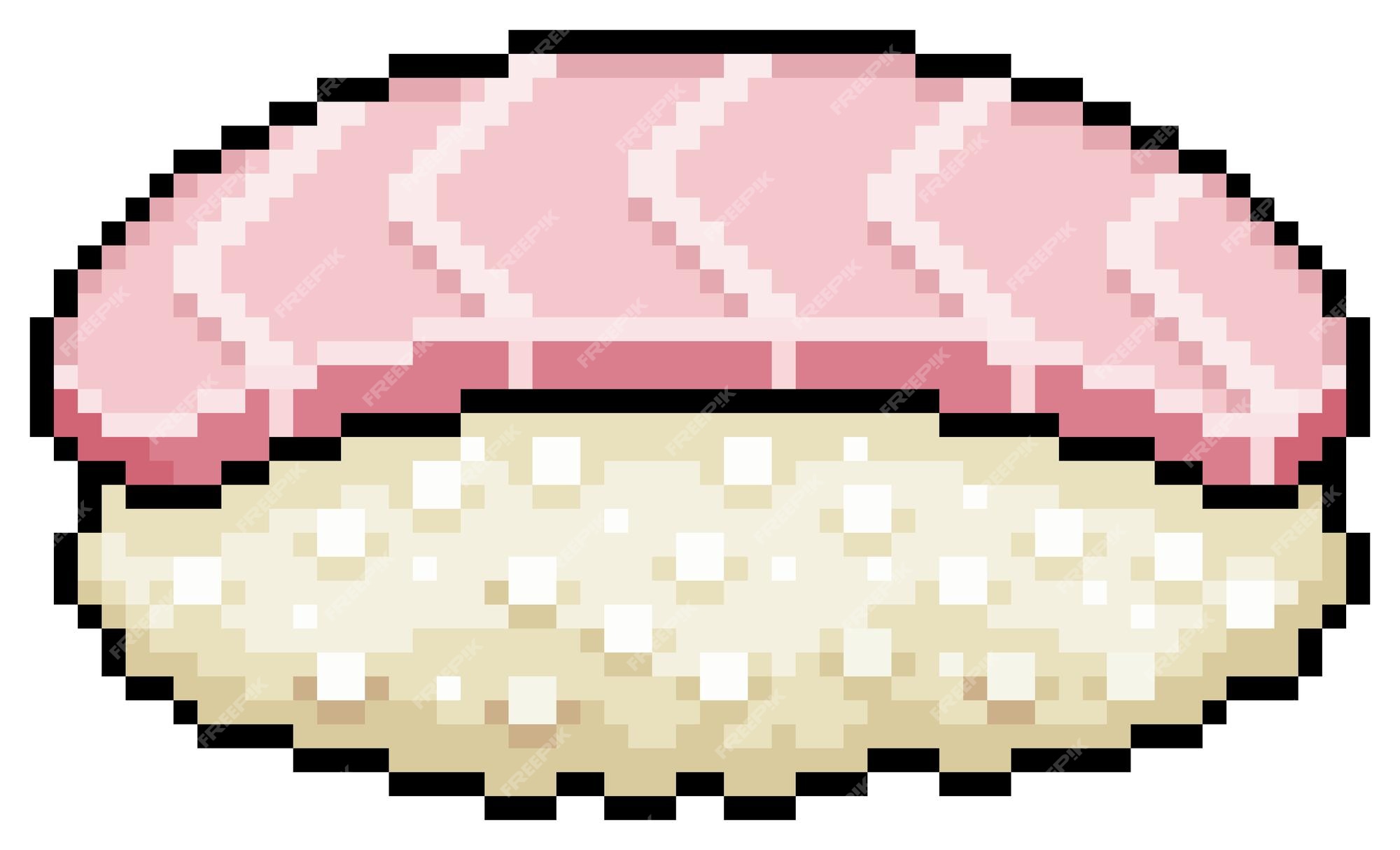 Pixel art tai nigiri sushi ícone de vetor de comida japonesa para