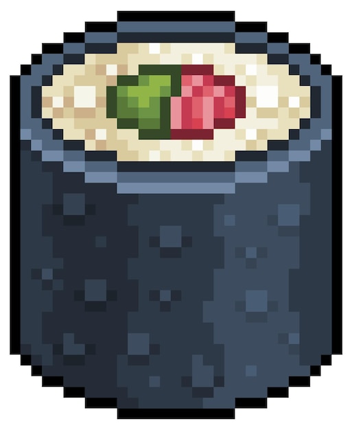 Vetor pixel art tekka maki hosomaki sushi ícone de vetor de comida japonesa para jogo de 8 bits em fundo branco