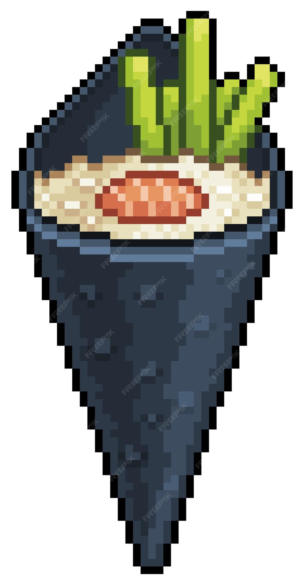 Pixel art temaki sushi, ícone vetorial de comida japonesa para jogo de 8  bits em fundo branco