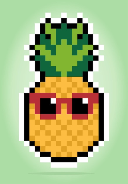 Pixel de 8 bits de abacaxi frutas para ativos de jogos e padrões de ponto cruz em ilustrações vetoriais