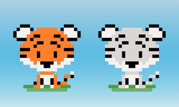 Pixel de 8 bits um tigre animais para ativos de jogos e padrões de ponto de cruz em ilustrações vetoriais