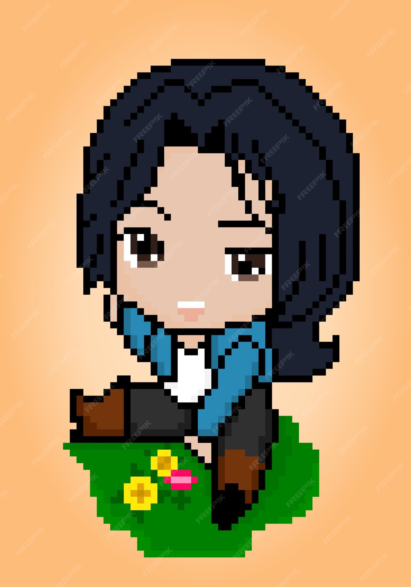 8 bits de personagem feminina de pixel. anime feminino chorando em  ilustrações vetoriais para ativos de jogos ou padrões de ponto cruz.  13483689 Vetor no Vecteezy