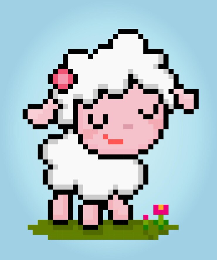 Vetor pixel de ovelha de 8 bits pixels de animais para ativos de jogos e padrões de ponto cruzado em ilustrações vetoriais