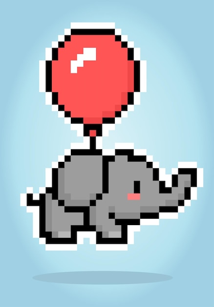 Pixel elefante de 8 bits animal em ilustração vetorial