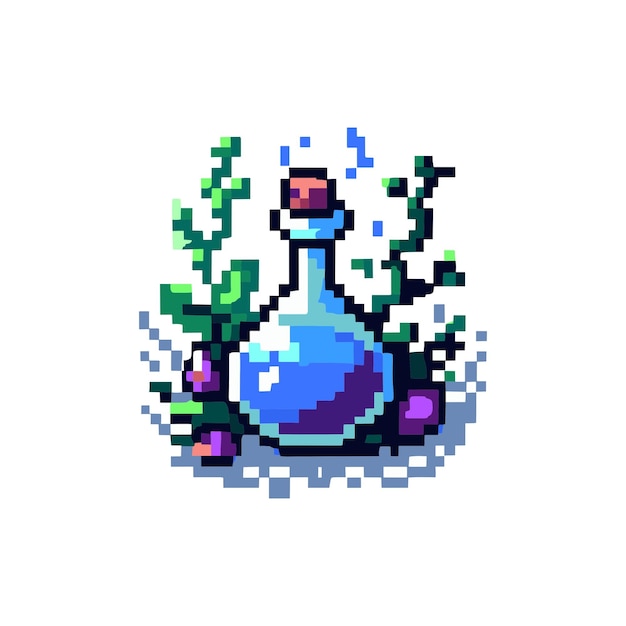 Vetor pixel elixir enchantment potion ilustração em arte digital retro