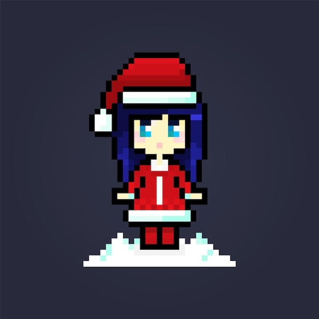 Pixel fofo personagem de papai noel com fantasia de jovem cartão de férias