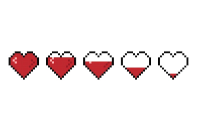 Pixel game health heart bar 8 bit life bar