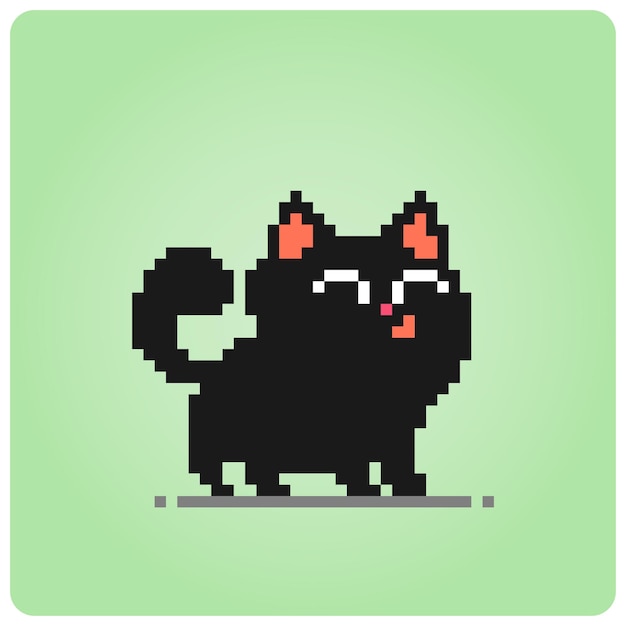 Pixel gato preto de 8 bits. animais para ativos de jogo em ilustração vetorial