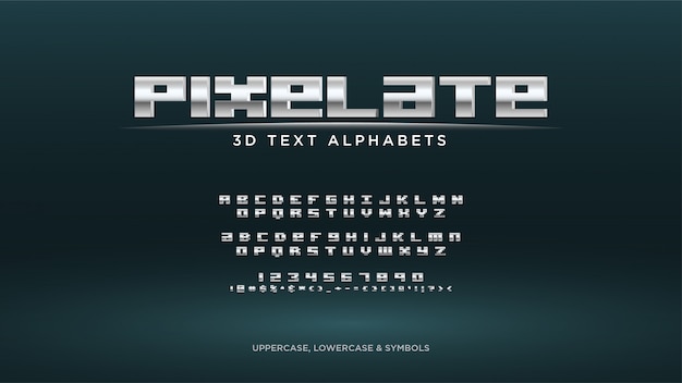 Pixel video game text alphabet