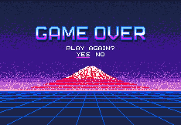 Pixel videogame sobre a tela com montagem fujiyama