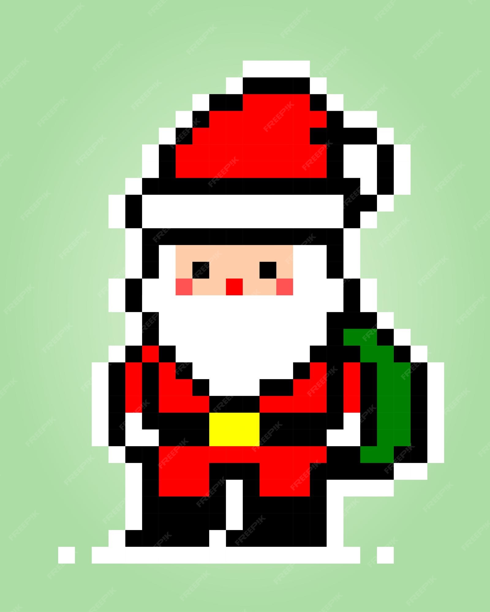 Pixels de 8 bits de adesivo de papai noel para jogos de ativos e padrões  cross stitch em ilustrações vetoriais