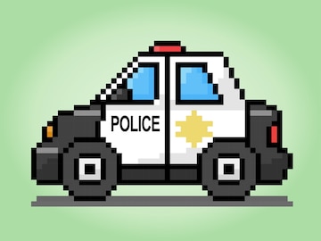 Pixels de carros de polícia de 8 bits para ativos de jogos e padrões de  ponto de cruz em ilustrações vetoriais