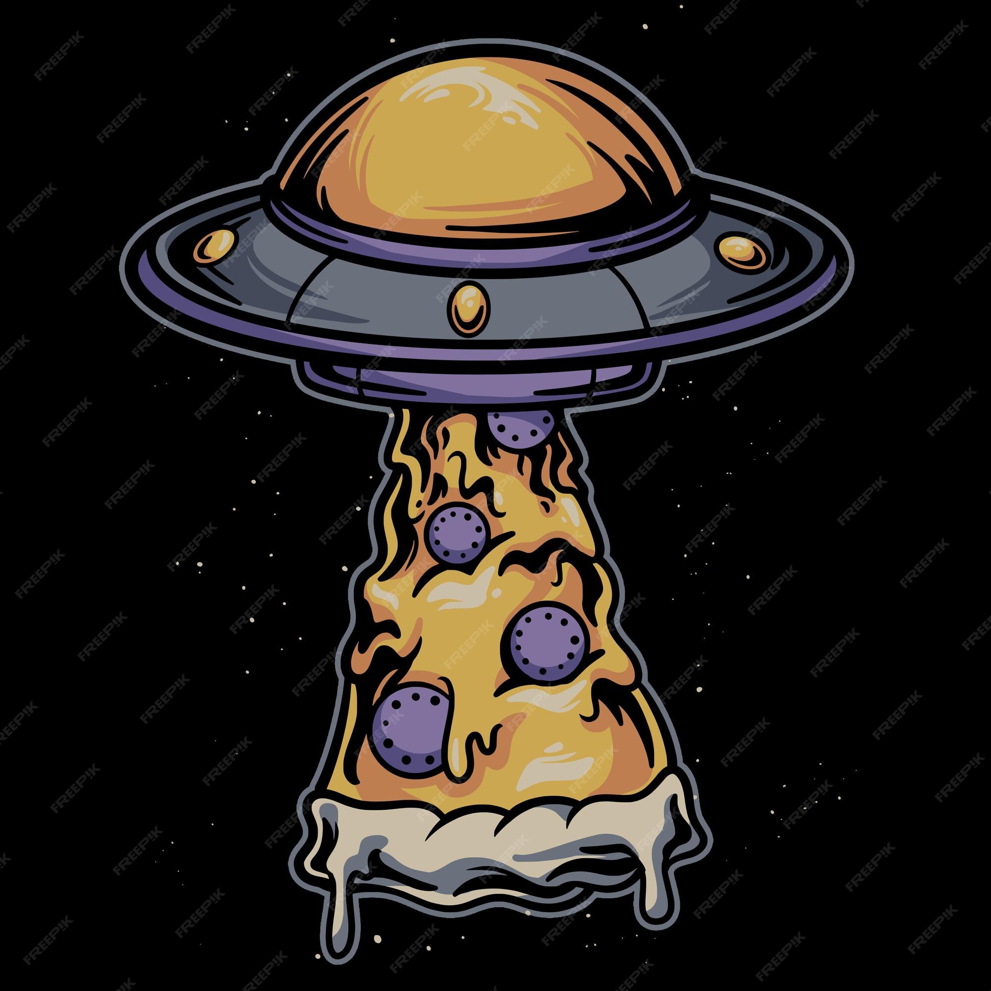 Quadro decorativo Emoldurado Alien Pizza Extraterrestre Desenho