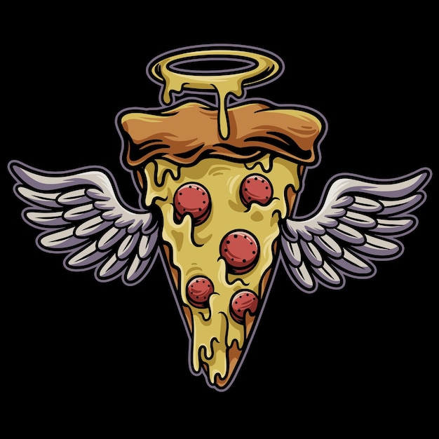 Vetor pizza asas de anjo e halo