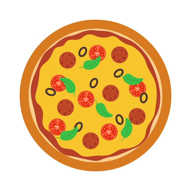 Pizza com azeitonas de queijo de salsicha e ervas ilustração vetorial