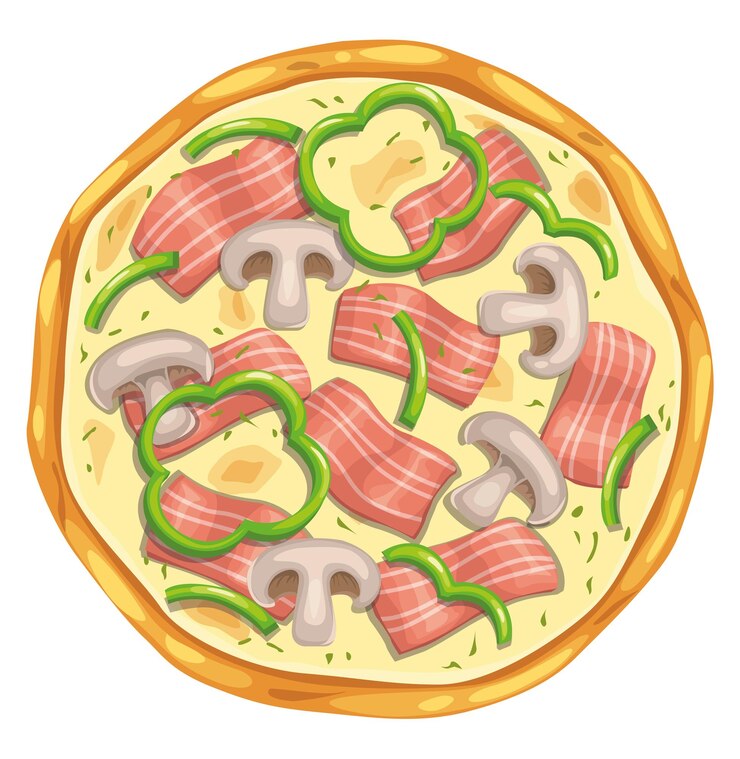 Vetor pizza com bacon, pimenta e cogumelos