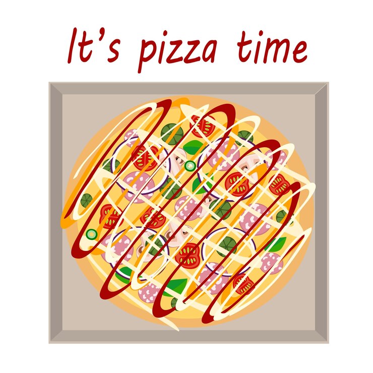 Vetor pizza com salsicha tomate queijo jalapeno três tipos de molhos ilustração vetorial