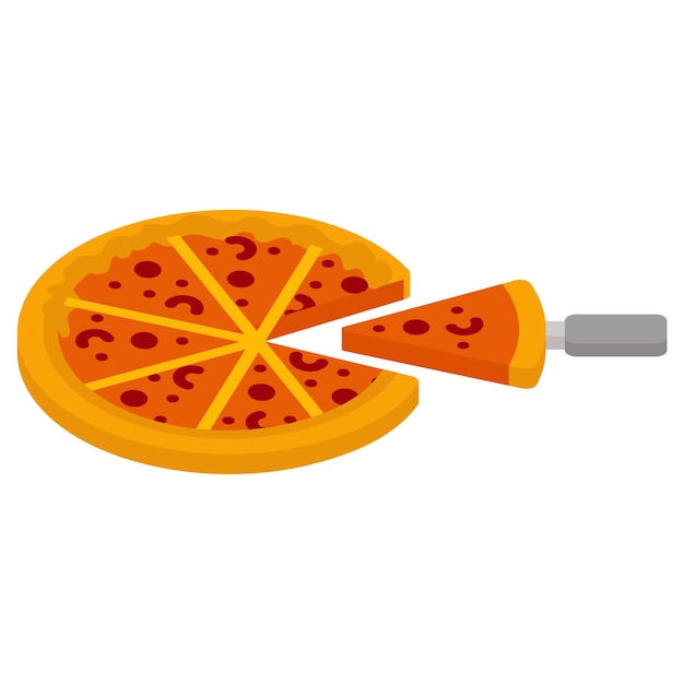 Pizza cortada em oito fatias com conceito isométrico lifter pizzetta com design vetorial serving spoon