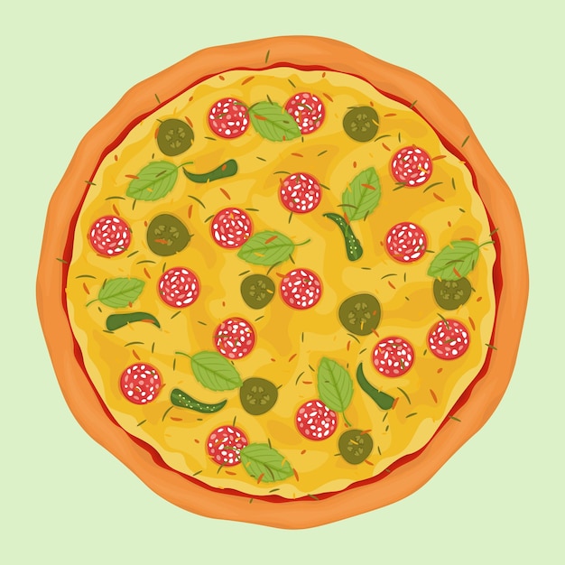 Pizza de calabresa com muito salame pimenta picles queijo e manjericão