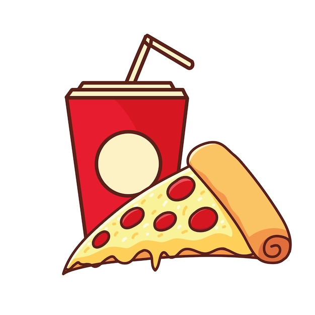 Vetor pizza de fast food e ícone de refrigerante isolado