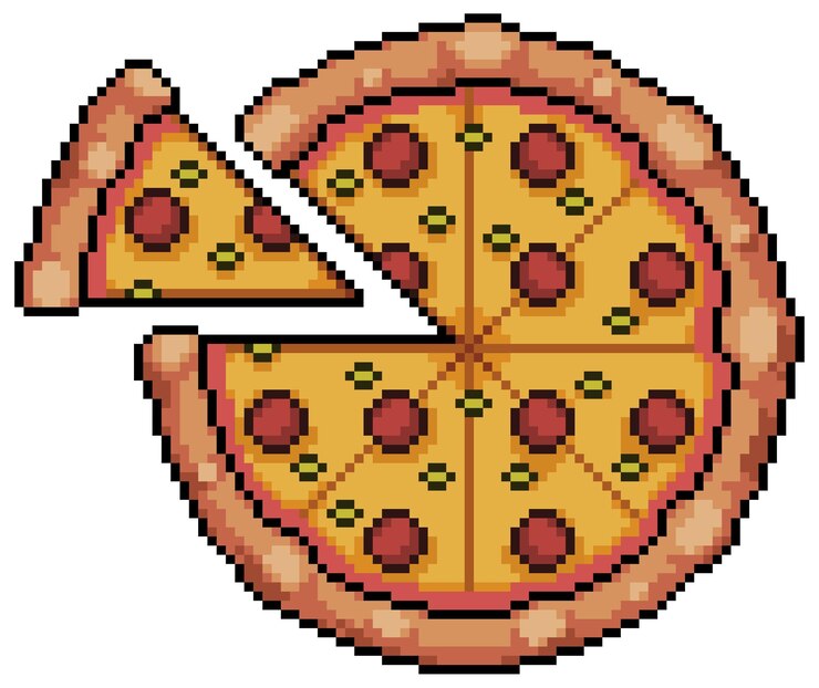 Vetor pizza de pepperoni de pixel art com ícone de vetor de fatia separada para jogo de 8 bits em fundo branco