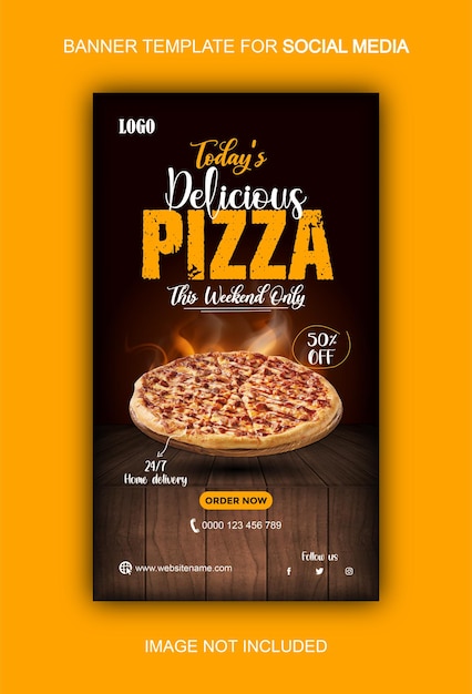 Pizza deliciosa e menu de comida instagram e modelo de história do Facebook