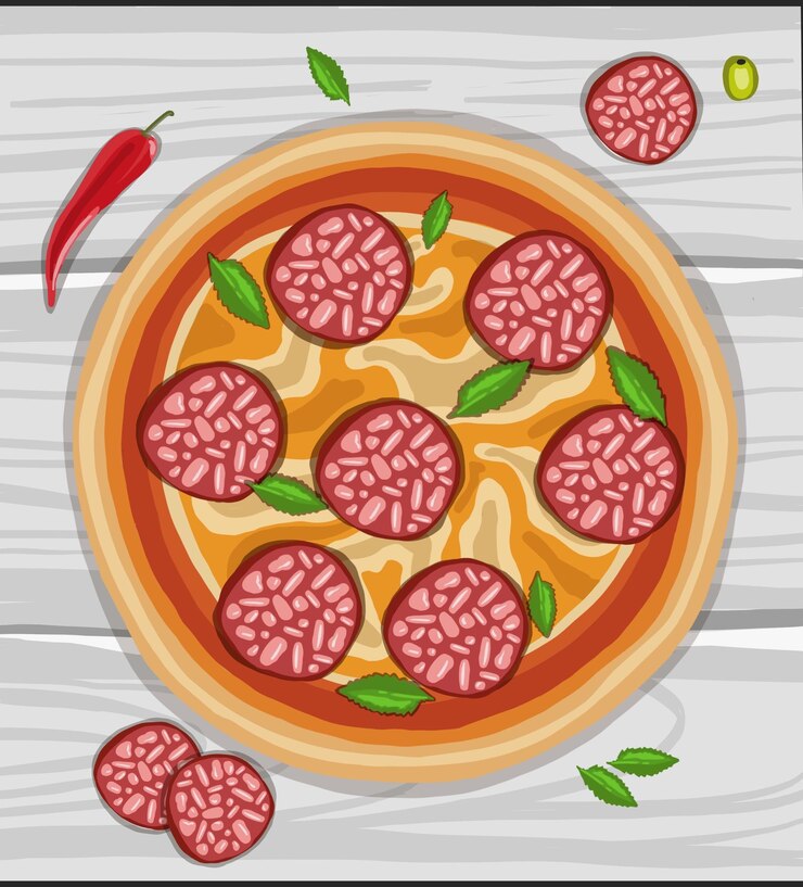Vetor pizza desenhada de mão na tábua de cortar ilustração vetorial