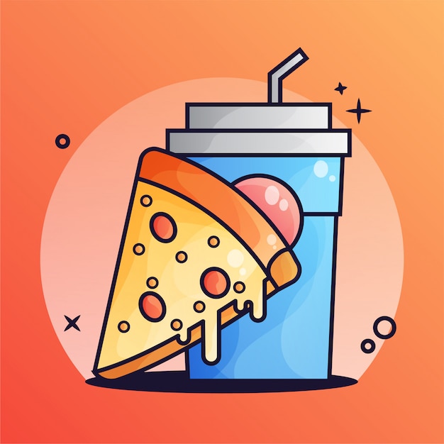 Vetor pizza e bebida ilustração gradiente