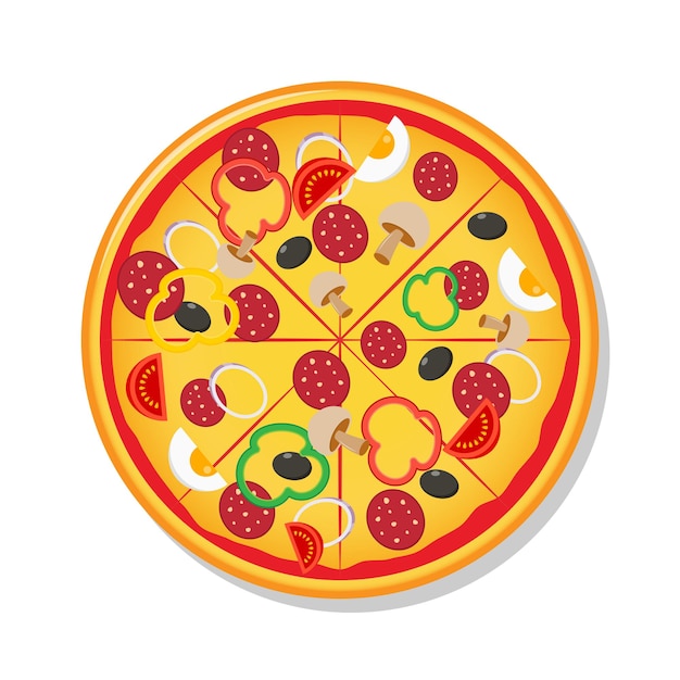 Pizza fresca com tomate queijo azeitona linguiça cebola Tradicional fast food italiano Vista superior mea