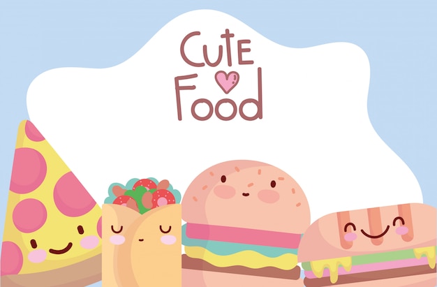 Pizza hambúrguer sanduíche taco menu personagem comida dos desenhos animados