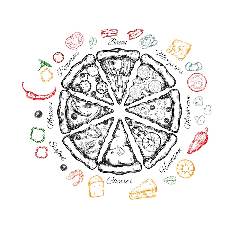 Vetor pizza italiana com ingredientes