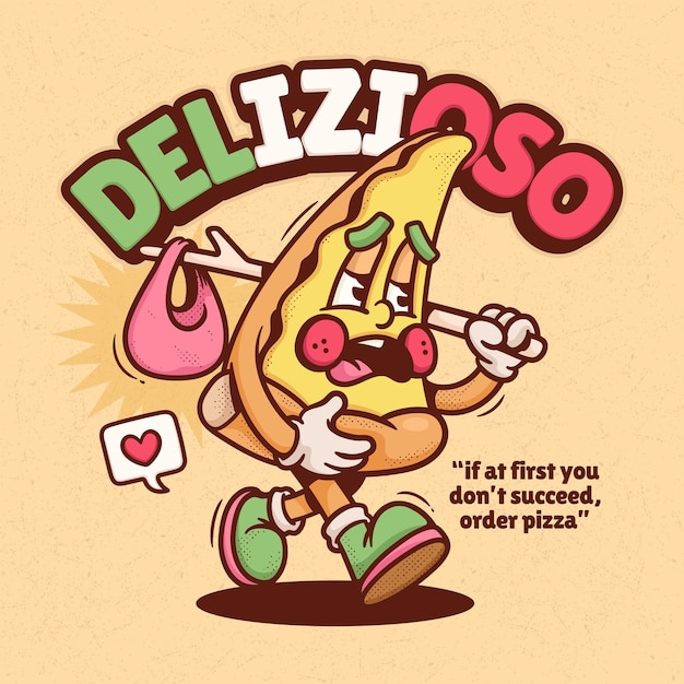 Vetor pizza italiana na moda retrô desenho vetorial desenhado à mão