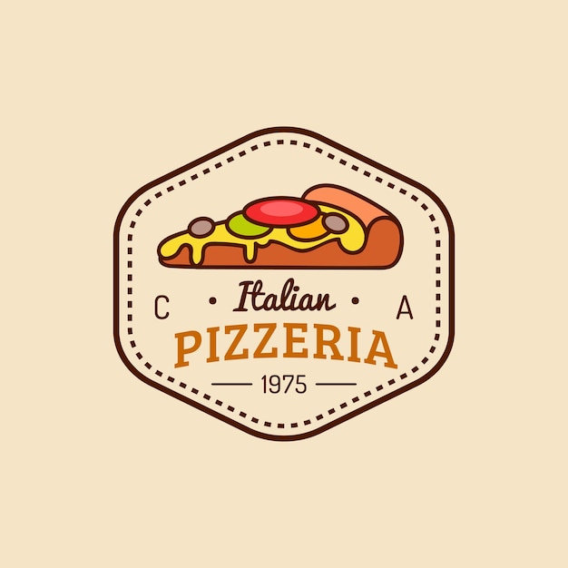 Pizza logo Vector ícone de emblema de pizzaria moderna Rótulo de comida italiana hipster vintage Usado para design de menu de restaurante café bar