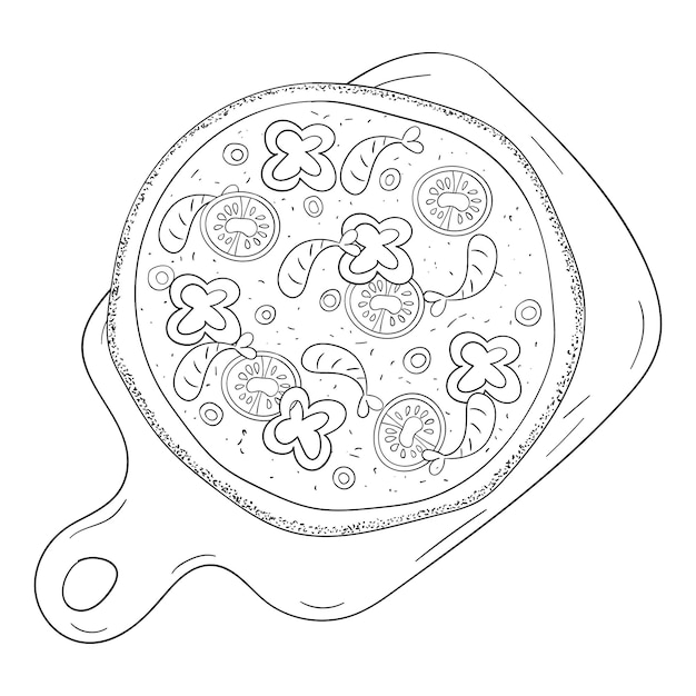 Pizza no vetor de arte de linha de tabuleiro