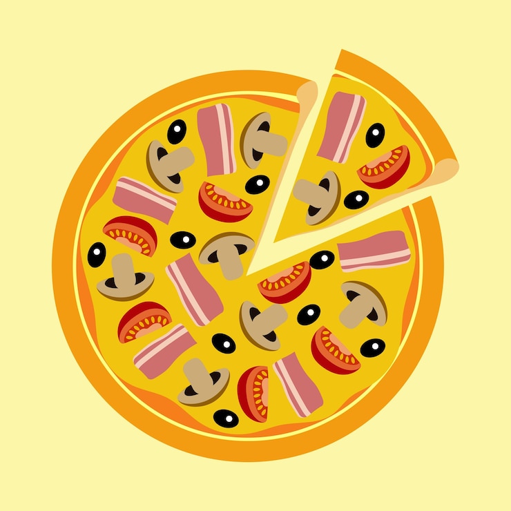 Vetor pizza variada com cogumelos tomates azeitonas e carne