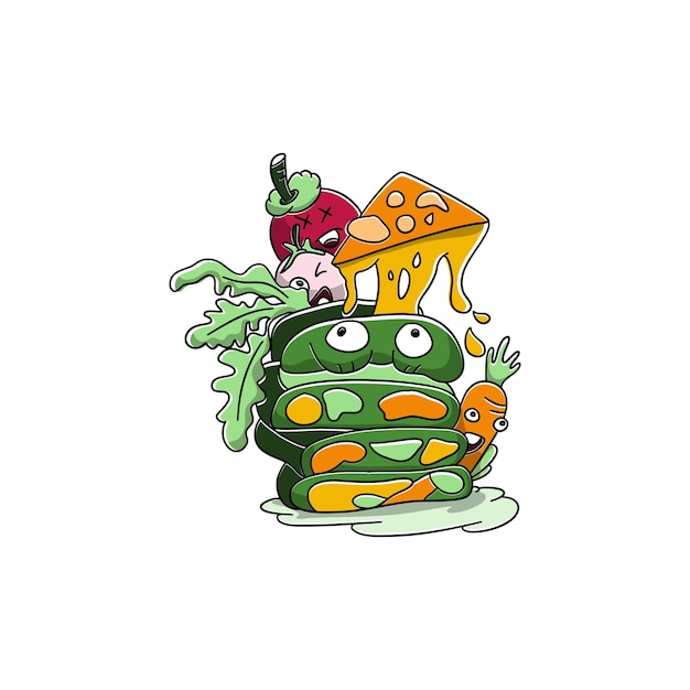 Pizza vegetariana banner de fundo de ilustração vetorial doodle comida saudável produtos naturais elementos para anúncio de menu