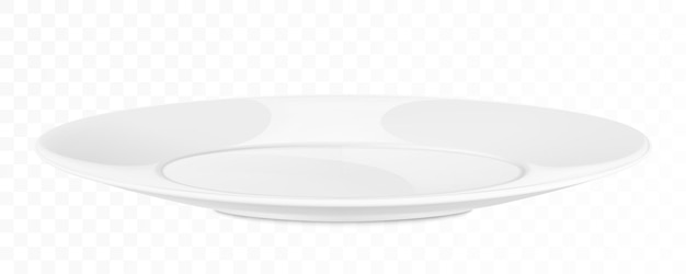 Placa clássica de cerâmica ou vidro branca isolada em um fundo branco vista lateral utensílios de cozinha brancos para comer ilustração para seus projetos ilustração vetorial 3d realista