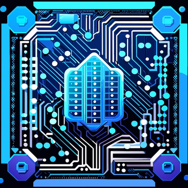 Vetor placa de circuito azul circuito cibernético circuito digital ilustração de vetor de barra qr